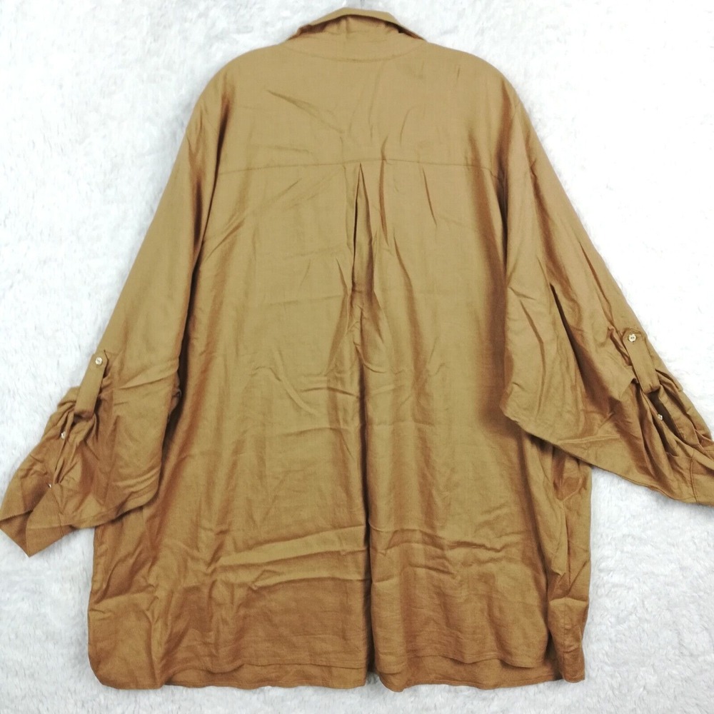 Torrid Womens Shirt Button Up Linen‎ Blend Brown Camel Roll Tab Sleeve Plus 6 - Picture 2 of 7